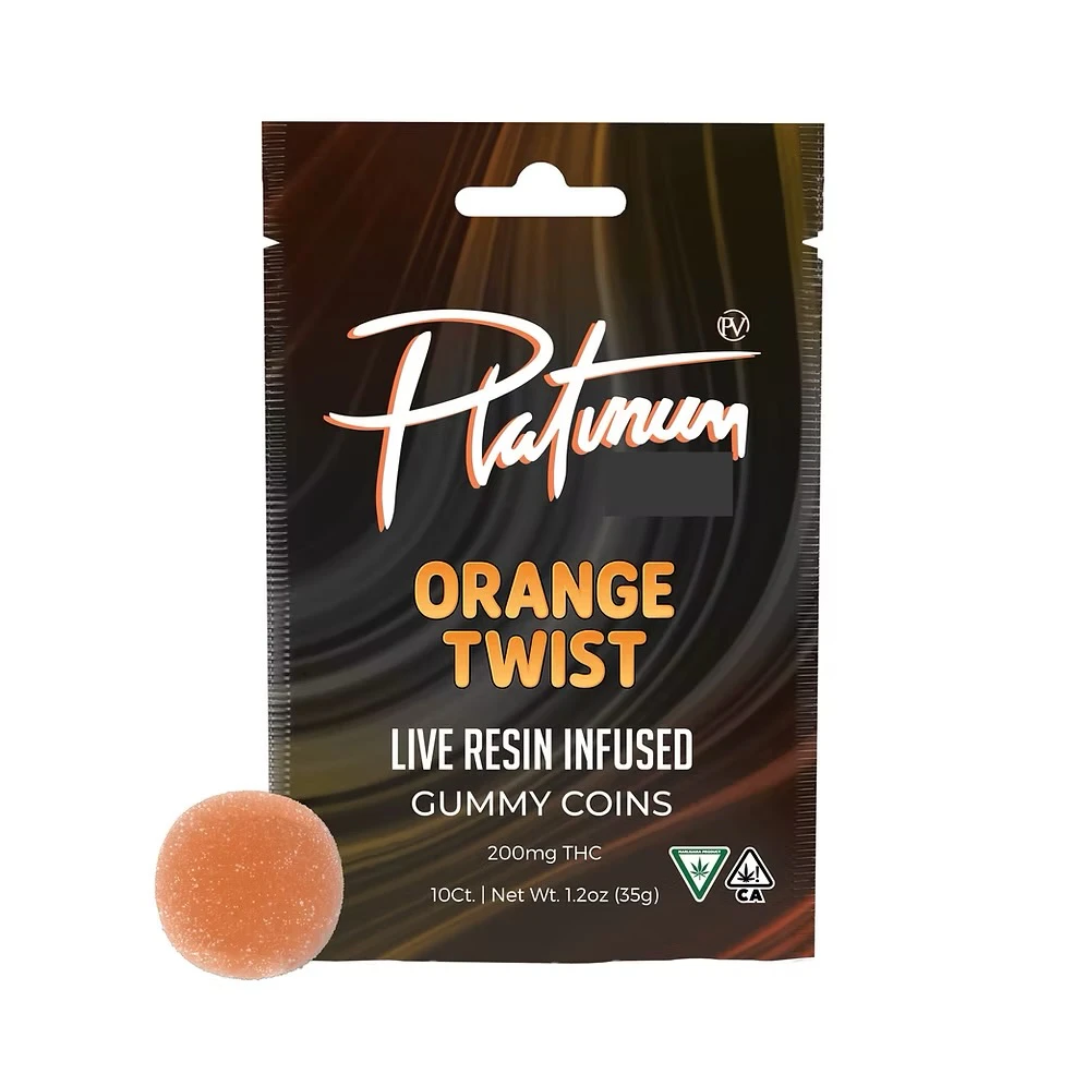 Platinum vape - ORANGE TWIST GUMMY COINS | LIVE RESIN | 100MG | SATIVA Main Image
