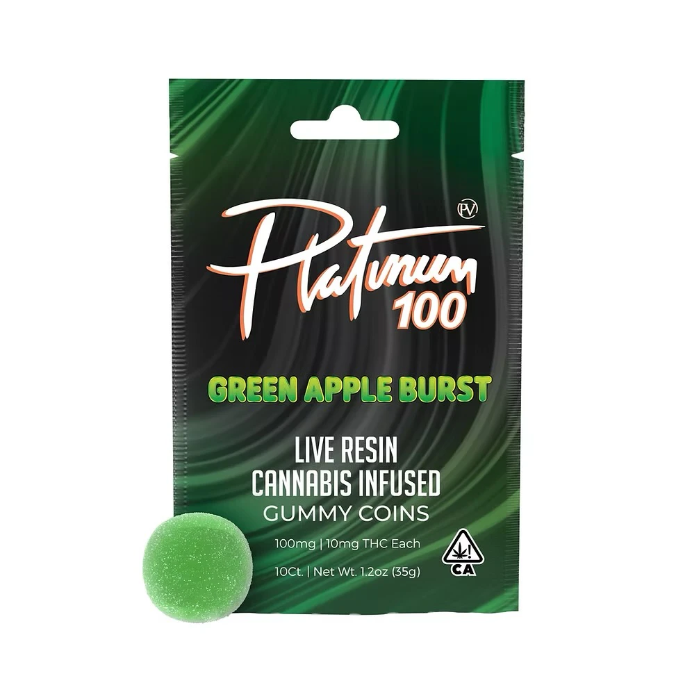 Platinum vape - GREEN APPLE BURST GUMMY COIN | LIVE RESIN | 100MG | SATIVA Main Image