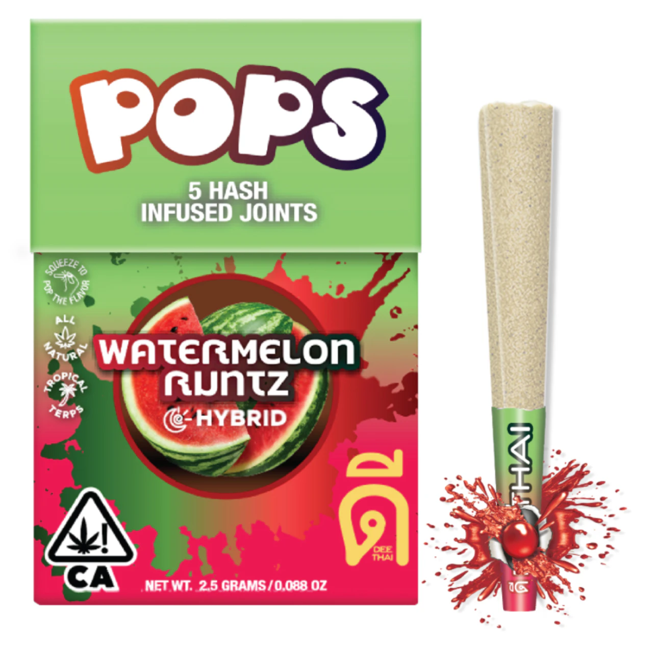 Dee thai - POPS | WATERMELON RUNTZ POPS |  HASH INF JOINTS 5PK | 2.5G Main Image