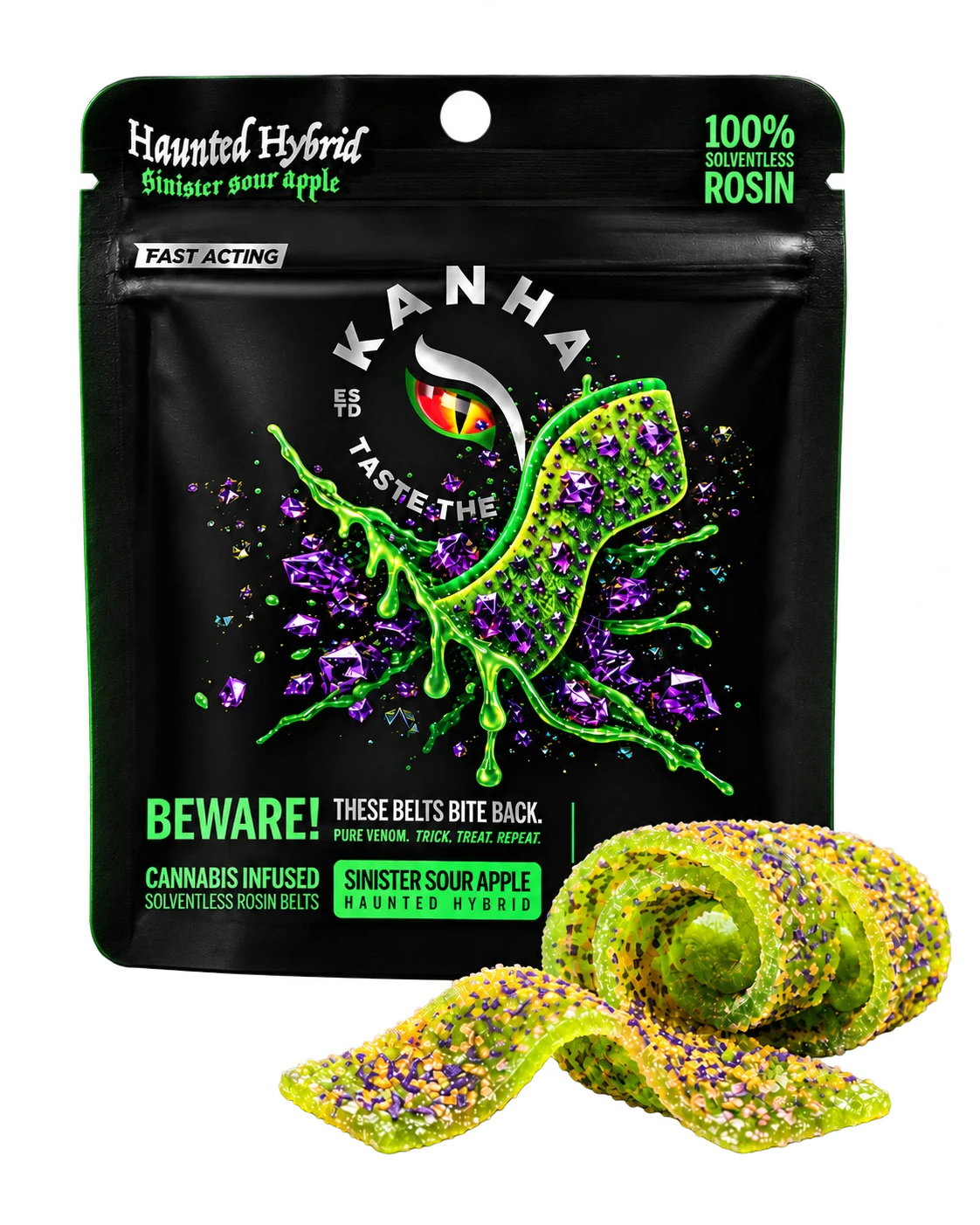Kanha - HAUNTED SINISTER SOUR APPLE CRUNCH ROSIN BELTS | HYBRID | 100MG Main Image