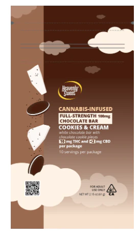 Heavenly sweet - HEAVENLY SWEET  - EDIBLE - CHOCOLATE BAR - COOKIES & CREAM - 100MG Main Image