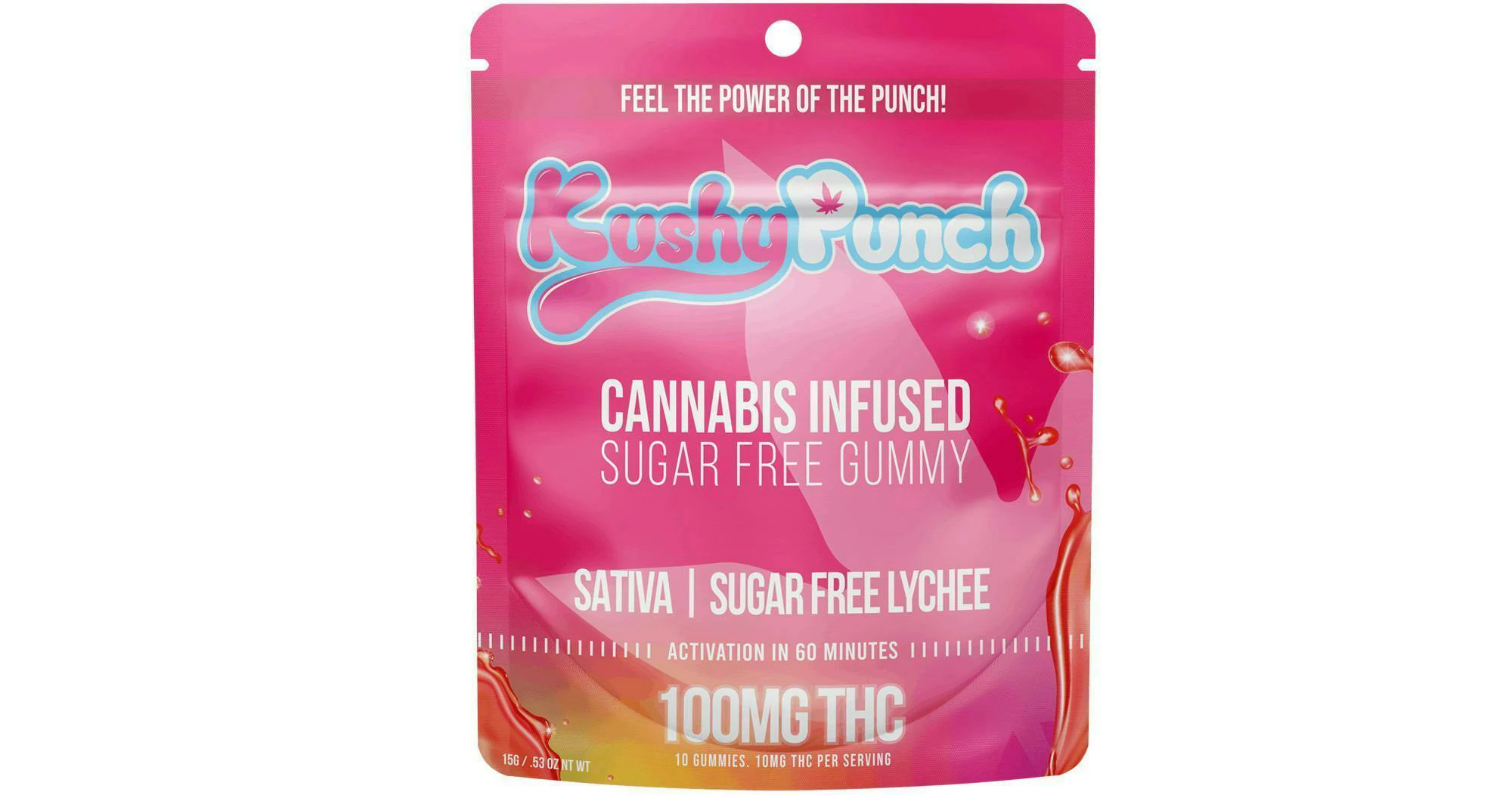 Kushy punch - LYCHEE SUGAR FREE SATIVA GUMMY 100MG Main Image