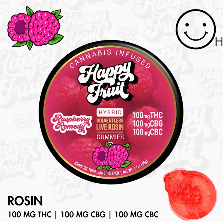 Happy fruit - RASPBERRY REMEDY ROSIN GUMMIES - 100MG THC, 100MG CBG, 100MG CBC Main Image