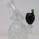 SMALL STEMLESS COLORED GLASS ON GLASS PINEAPPLE BONG