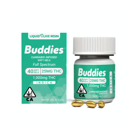 Buddies - INDICA LIQUID LIVE RESIN GEL CAPS 1000MG (40CT)