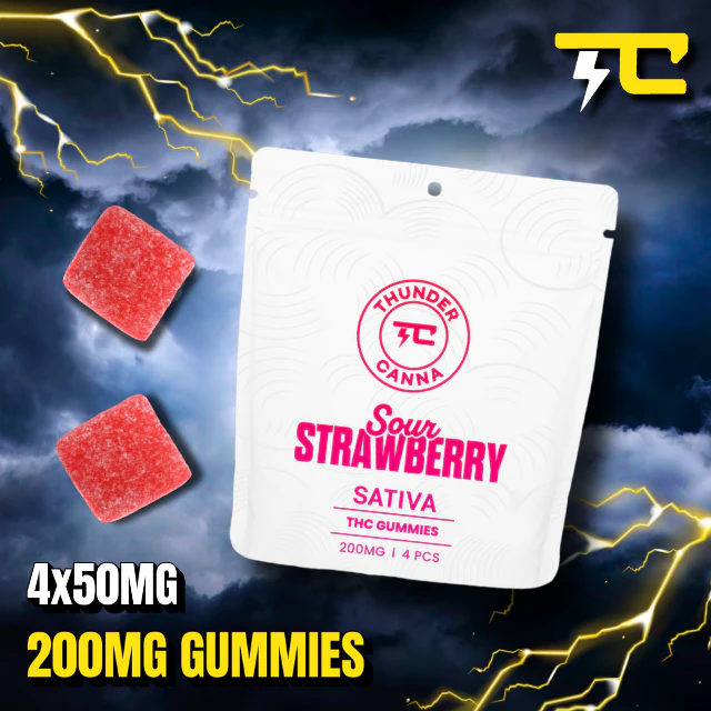 Thunder canna - SOUR STRAWBERRY GUMMIES 4CT 200MG Main Image